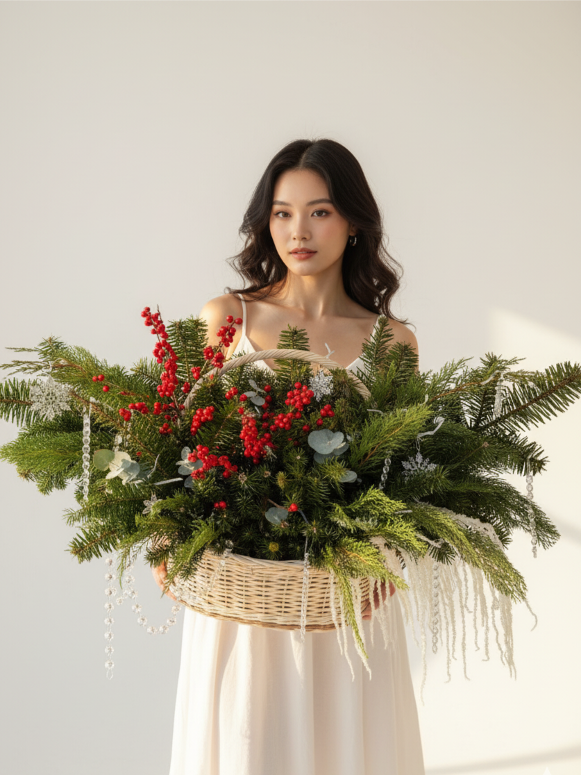 Большая новогодняя композиция в корзине