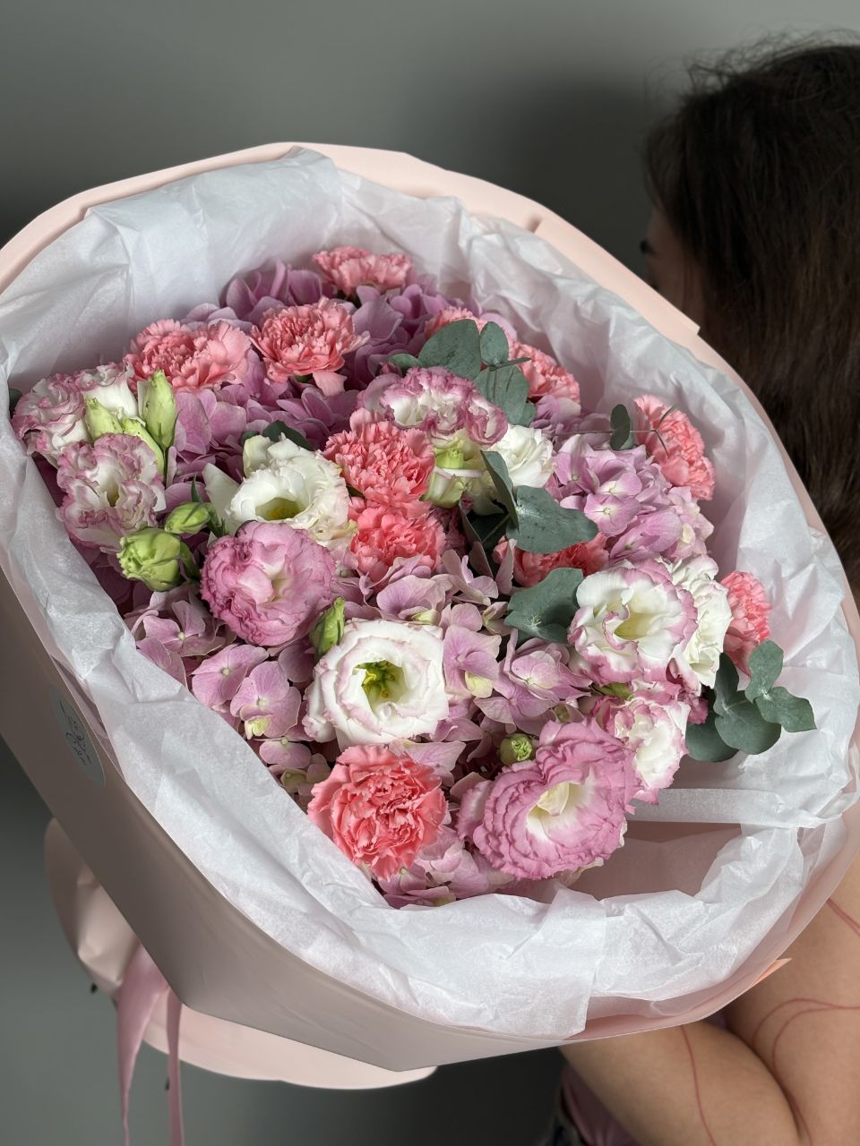 Bouquet with hydrangeas, eustomas and dianthus