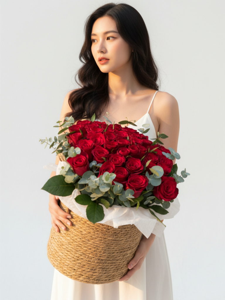 Flowerpot with 39 red rose