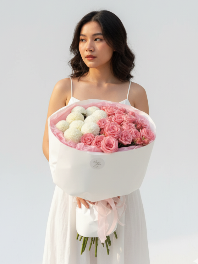 Момокко с кустовой розой