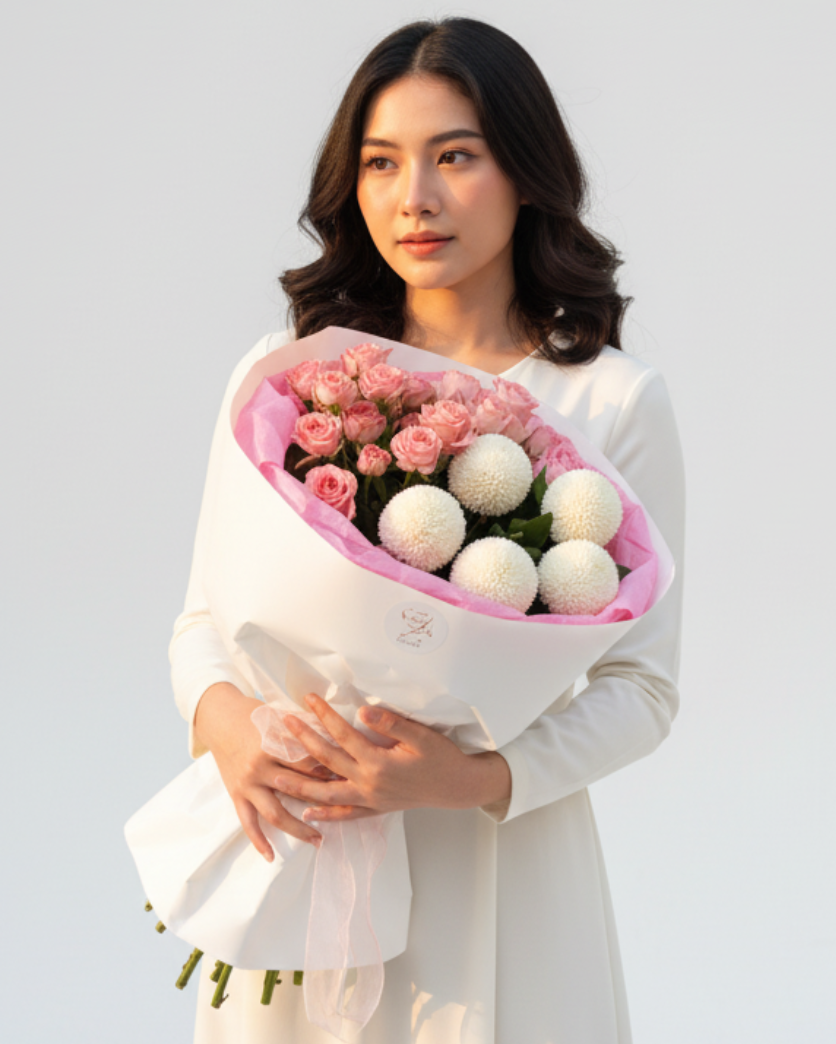 Момокко с кустовой розой