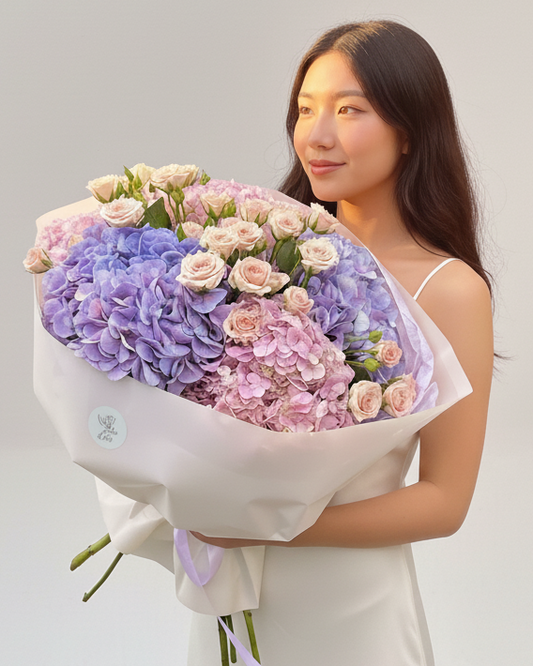 Hydrangea with bush rose