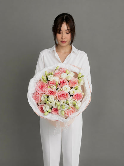 A bouquet of eustoma and peony roses Ohara