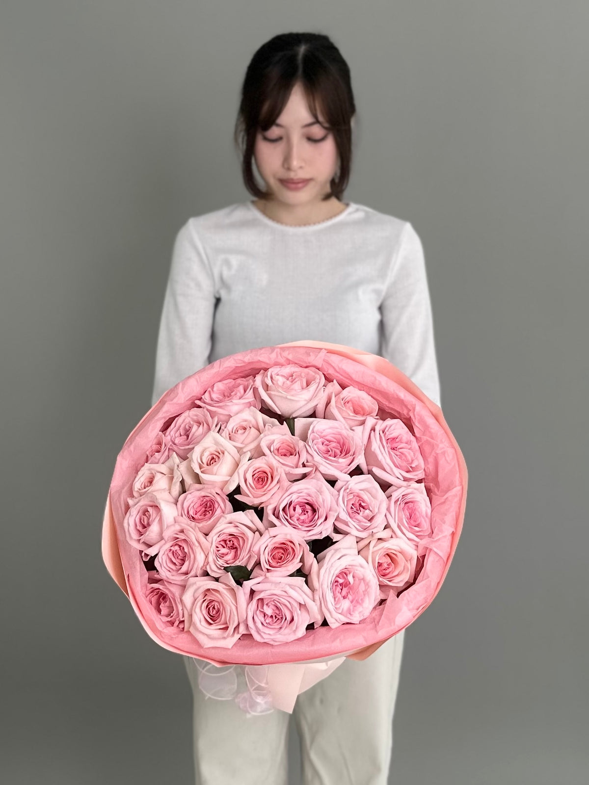 25 pink peony O'Hara roses