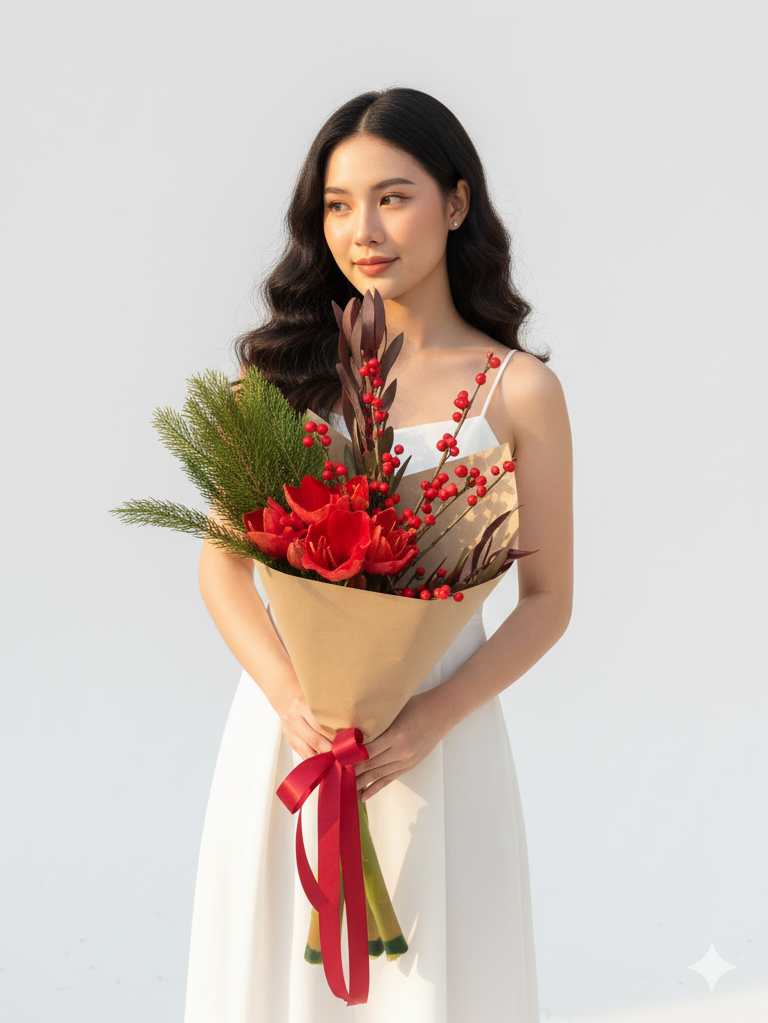 Рождественский букет с амариллисом