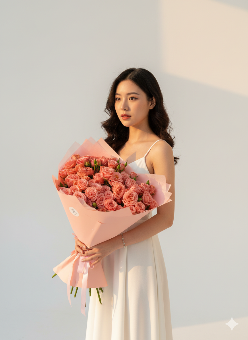 Кустовая розовая роза