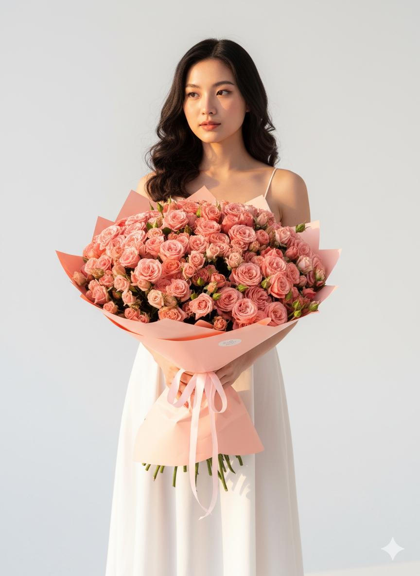 Кустовая розовая роза