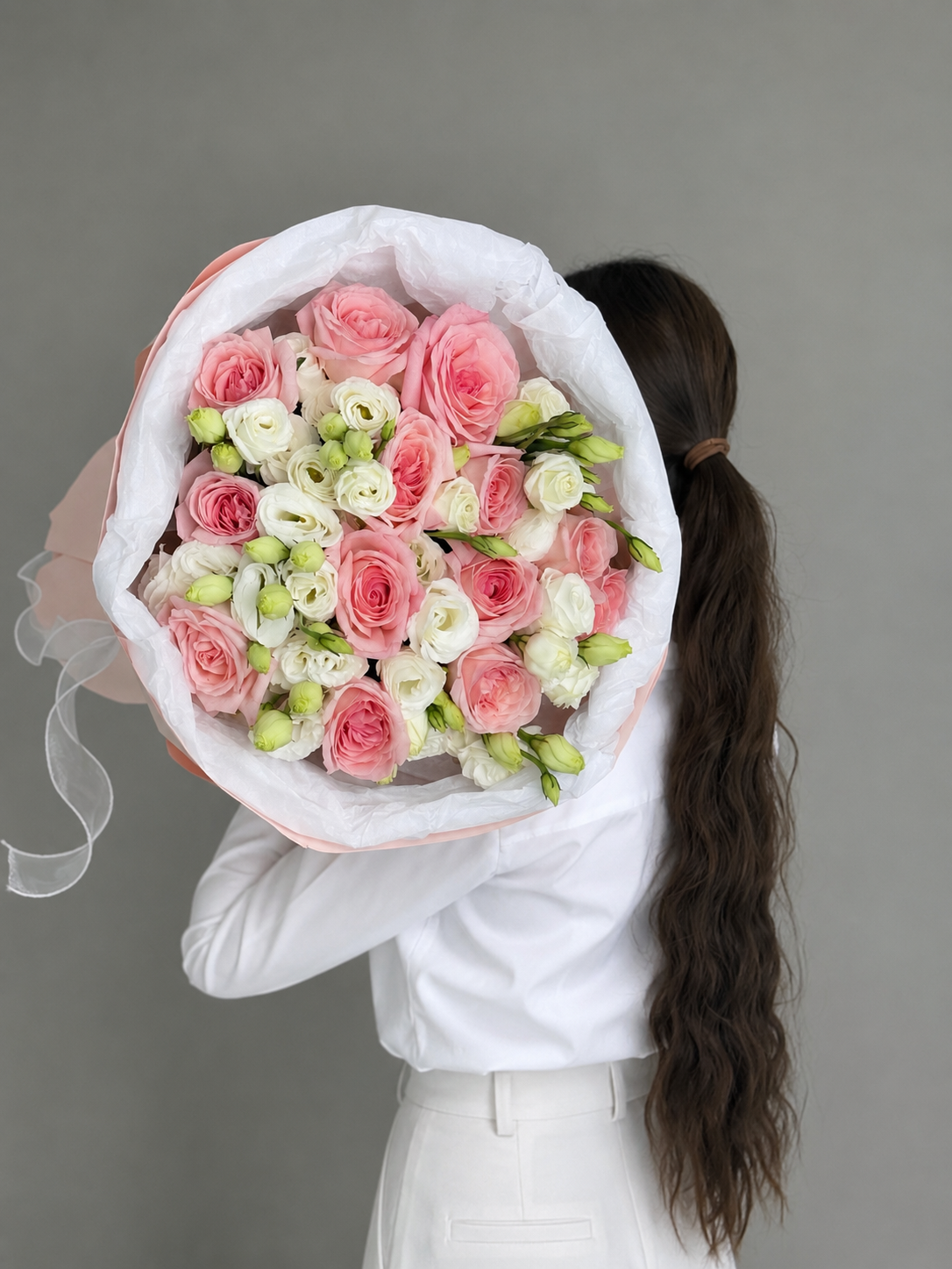 A bouquet of eustoma and peony roses Ohara