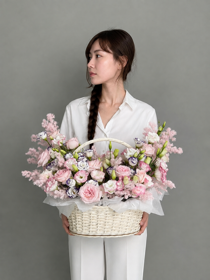Pink composition in basket