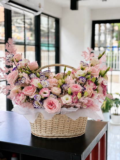 Pink composition in basket