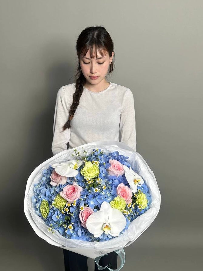 Blue Hydrangea and Orchid Bouquet
