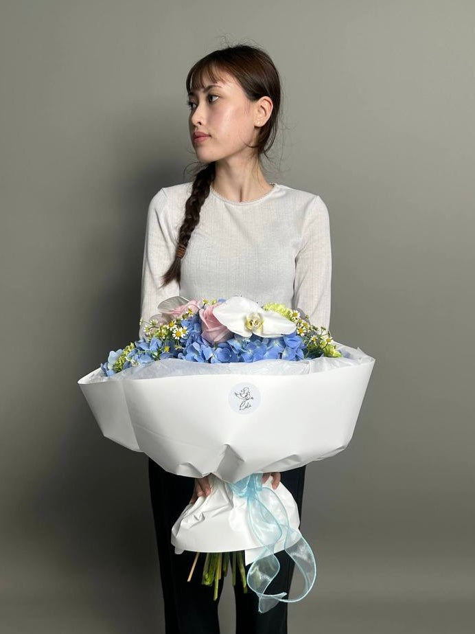 Blue Hydrangea and Orchid Bouquet
