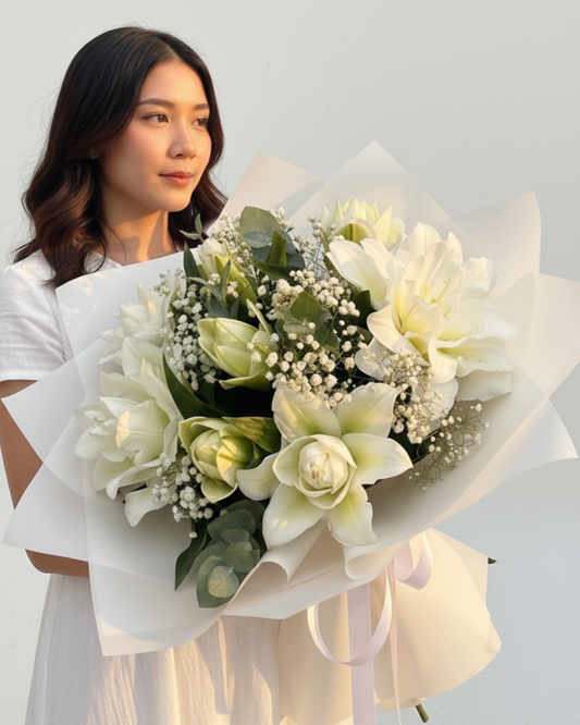 Bush peony lily with gypsopgile