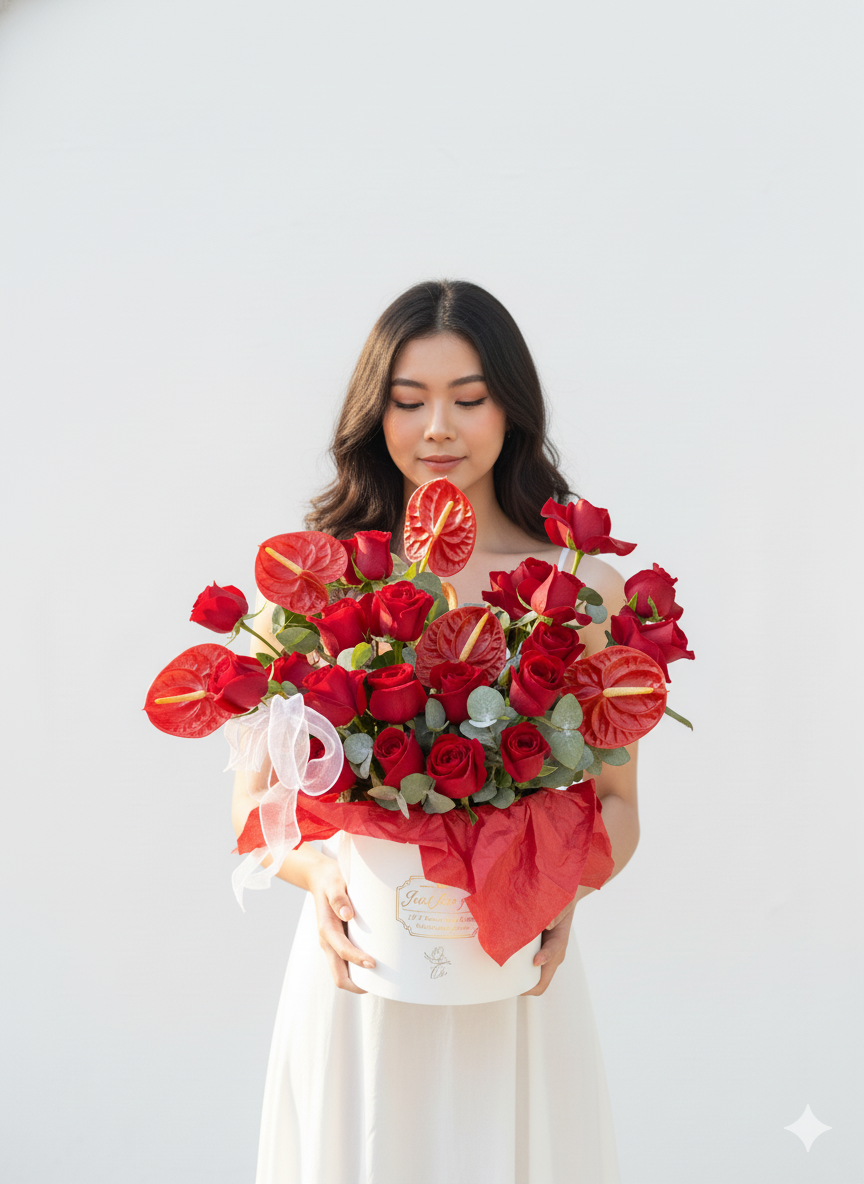 Композиция из роз и антуриумов