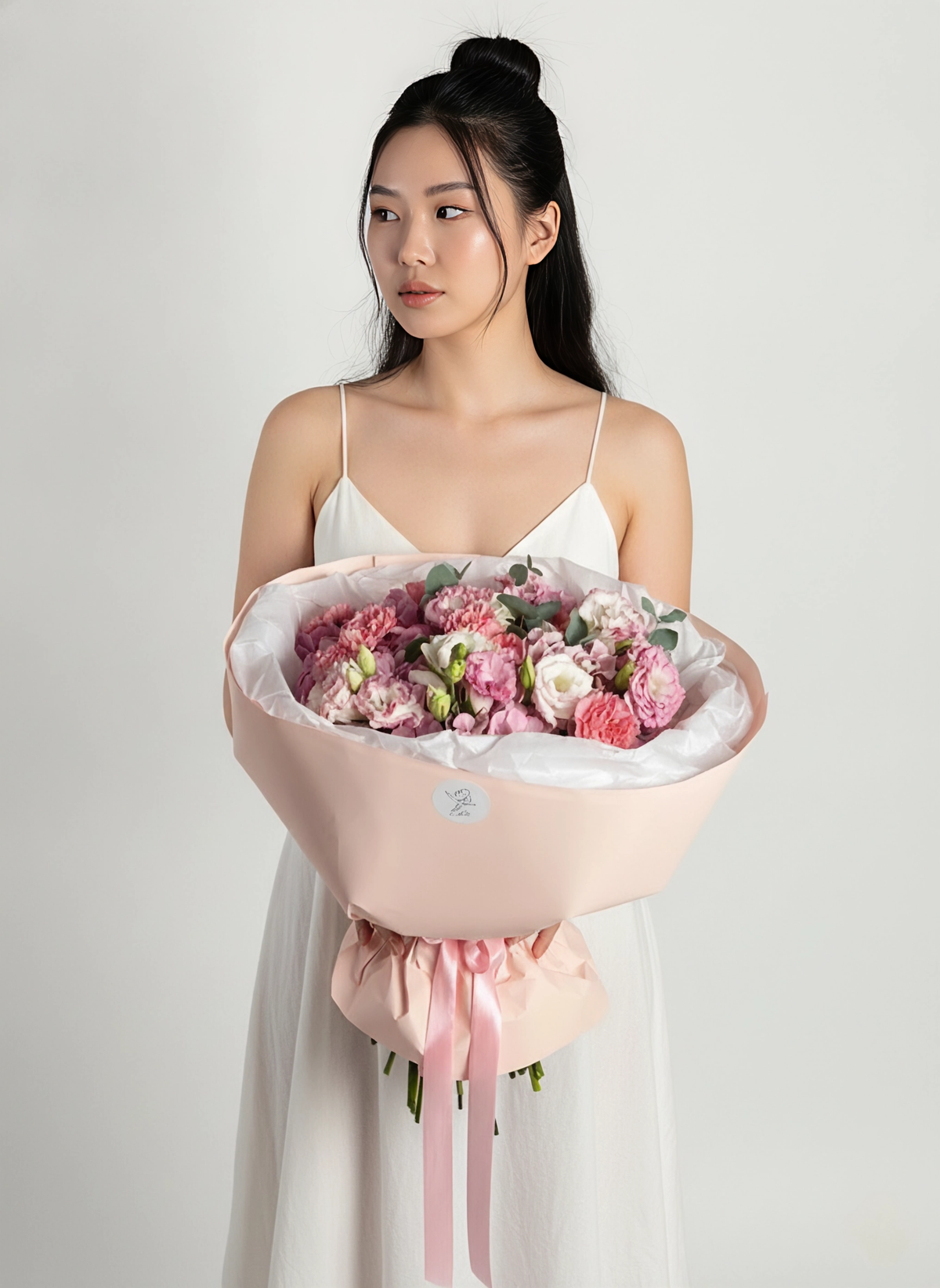 Bouquet with hydrangeas, eustomas and dianthus