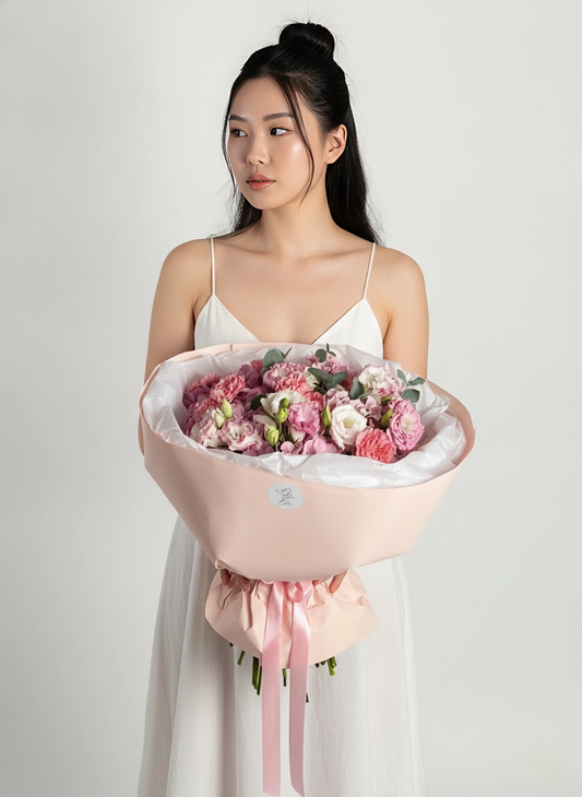 Bouquet with hydrangeas, eustomas and dianthus